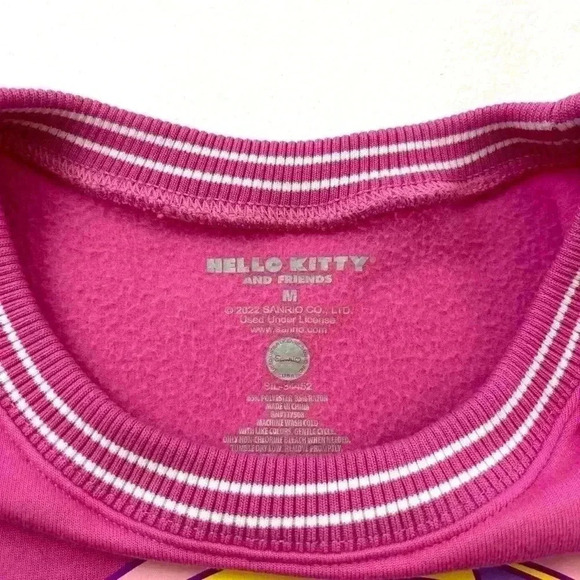 Hello Kitty Bright Pink W/ White Stripe Rayon Oversized Crew Neck Sweatshirt (M) - Picture 16 of 16